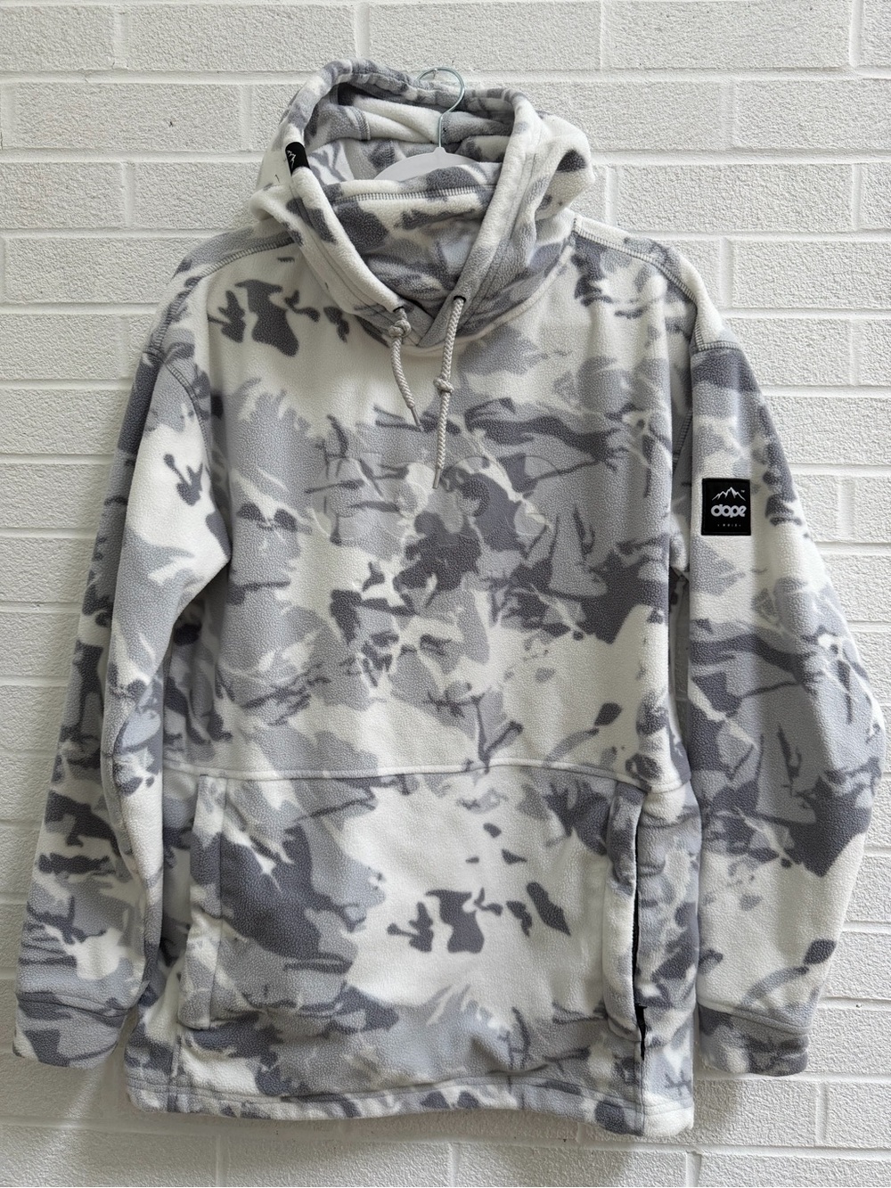 DOPE Gray & White Camo Funnel Neck Fleece Hoodie